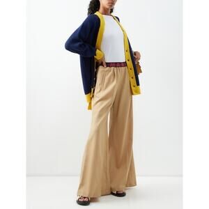 MARNI 100% Virgin Wool Wide Leg Flare Logo Trousers